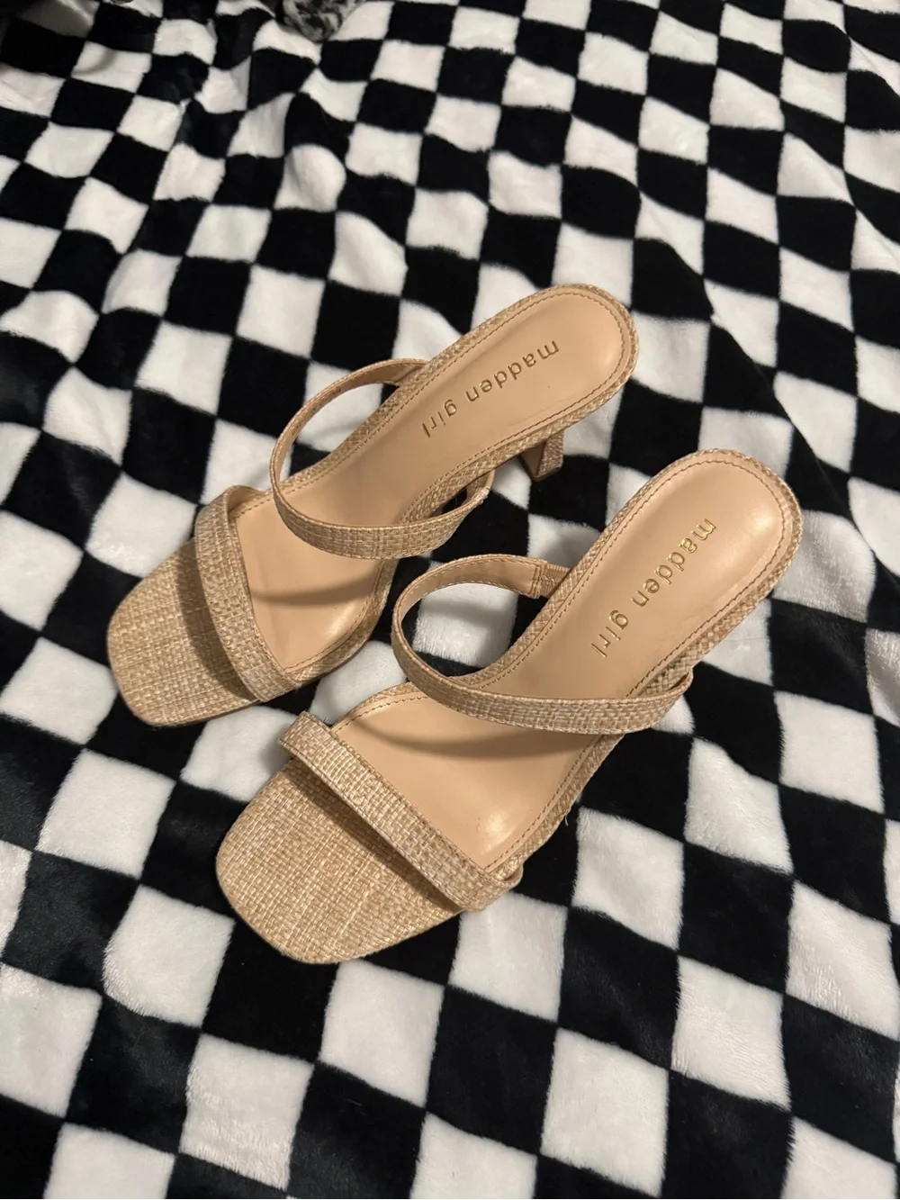 Madden Girl Beige Textured Strappy Block Heel Sandals